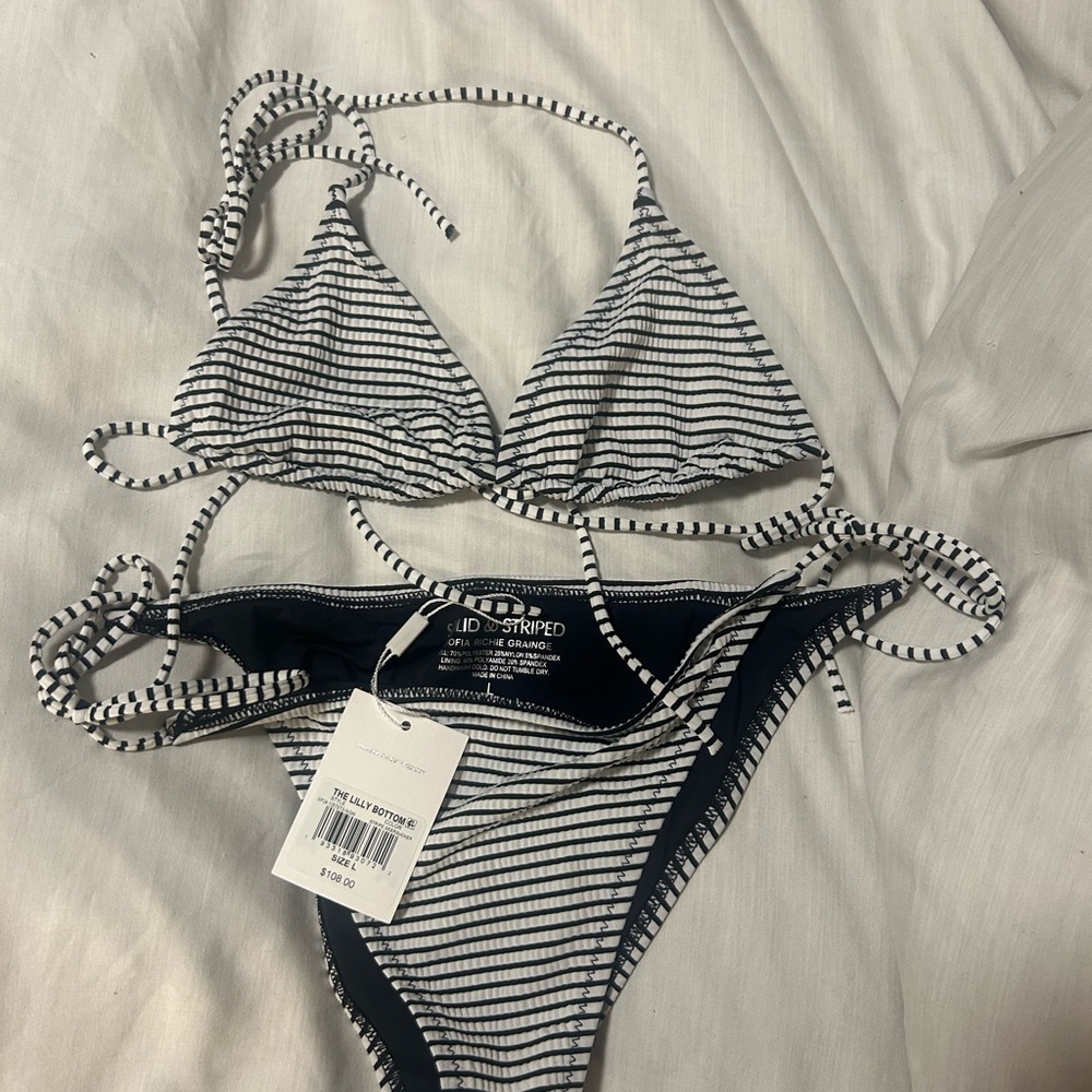 SOLID & STRIPED Black and White Striped Bikini Set W/ Tags Top M bottom L